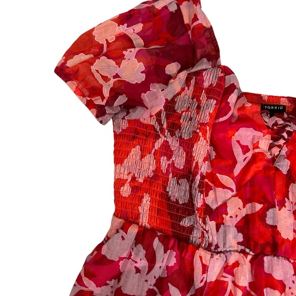 Torrid Midi Dress Red Floral Shady Rose  Women's Plus 2X Smocked Sweetheart - Picture 7 of 16